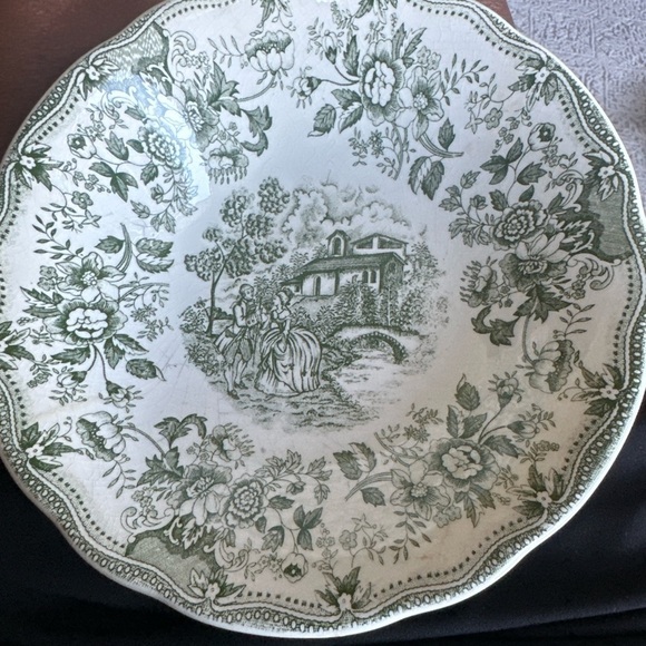 Vintage C.P. Ironstone Bowl – Green Transferware – English  10-91 - Picture 1 of 5